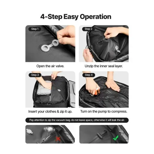 VEVOR Vakuum-Reiserucksack, 80 L, erweiterbarer Vakuum-Kompressions-Reiserucksack mit Pumpe, mit TSA-zugelassenem Schloss, USB-Ladeanschluss, wasserabweisendes Handgepäck, für Business, Schwarz – Bild 3