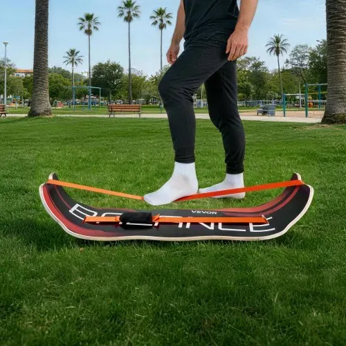 VEVOR Balance Board für Erwachsene (107 cm), Wackelbrett bis 200 kg Belastbar, Gebogenes Balance-Trainingsgerät mit Gurt für Core-Workouts Stehpultübungen Heim-Fitnessstudio Yoga, Orange Schwarz – Bild 7