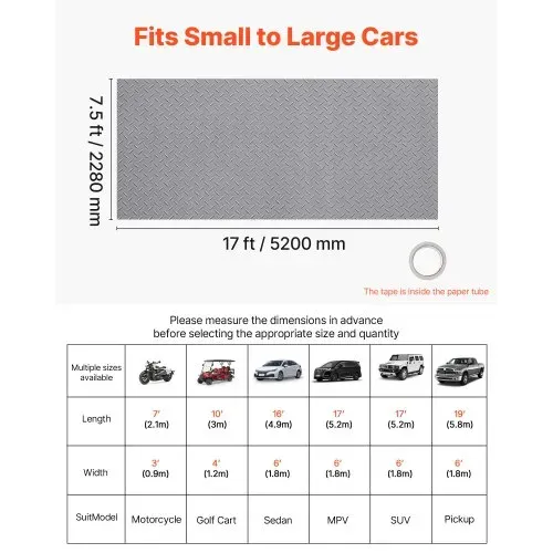 VEVOR Garagenbodenmatte, 520×228 cm Antirutschmatte, Meterware, 2,2 mm dicke PVC-Noppenmatte, Bodenschutzmatte mit doppelseitigem Klebeband, leicht zu reinigen, für Lager, Fitnessstudios, Silbergrau VEVOR Garagenbodenmatte, 520×228 cm Antirutschmatte, Meterware, 2,2 mm dicke PVC-Noppenmatte, Bodenschutzmatte mit doppelseitigem Klebeband, leicht zu reinigen, für Lager, Fitnessstudios, Silbergrau
