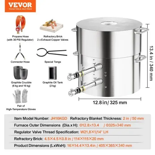 VEVOR Propan Schmelzofen Set 16 kg Gas Metall-Schmelzofen-Set, Doppelbrenner Gießerei Heimofen mit Tiegeln & Zangen, Schmelzgusswerkzeug für Gold Silber Kupfer Aluminium Metallrecycling – Bild 6