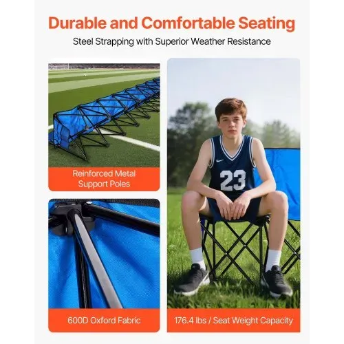 VEVOR tragbare Mannschaftsbank Sitzbank Campingbank (8 Personen) mit Seitentaschen & Tragetasche, Klappbank mit Rückenlehne, Seitenbank für Fußball Baseball Outdoor-Aktivitäten Blau – Bild 2
