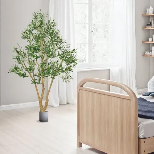 VEVOR Künstlicher Olivenbaum, 1,8 m, mit schwarzem Topf, Kunstbaum mit natürlichem Holzstamm & realistischen grünen Blättern & Früchten, Kunstpflanze für Innenbereich, Zuhause, Büro, Wohnzimmer – Bild 7