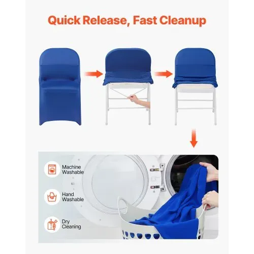 VEVOR Stuhlhussen Stuhlbezug Stretch 50 Stk. waschbarer & abnehmbarer Stuhlüberzug aus Polyester-Spandex für Hochzeitsfeiern Esszimmerbankette, passend für Klappstühle (45 x 46 x 77 cm) Blau – Bild 4