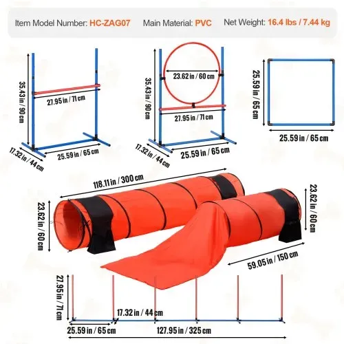 VEVOR Agility-Trainingsausrüstung für Hunde, 7-teiliges Upgrade-Set mit verstellbaren hohen Hürden, 6 Slalomstangen, 2 Tunneln, Sprungring, Pausenbox, 3 Frisbees, Pfeife, faltbarer Schüssel, Hindernisparcours-Set für Welpen mit 3 Taschen – Bild 6