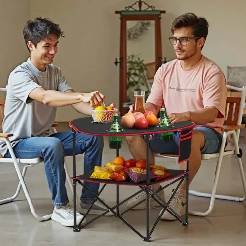 VEVOR Klapptisch Buffettisch tragbarer Allzwecktisch 72 x 72 cm, wasserfester Tisch aus 600D-Oxford-Gewebe mit Tragetasche & 4 Getränkehaltern, Gartentisch Campingtisch für Partys Picknick Schwarz – Bild 7