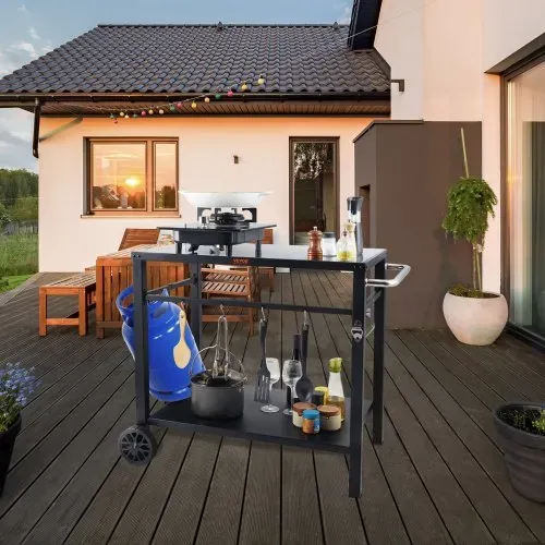 VEVOR Servierwagen Küchenwagen 100 x 64 x 83,5 cm Outdoor-Grill-Esswagen mit Doppelter Ablage, Beweglicher Grilltisch für die Zubereitung von Speisen, Multifunktionale Tischplatte aus Eisen Schwarz – Bild 7