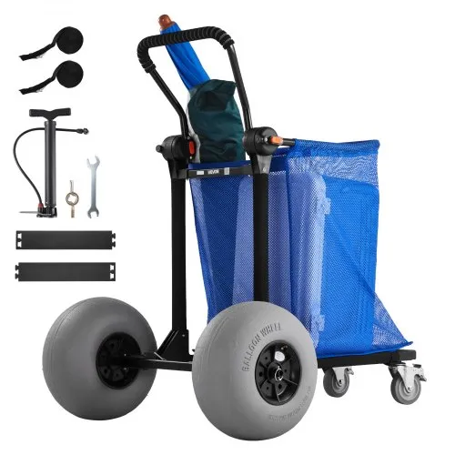 VEVOR Strandwagen mit Ballonreifen (12 Zoll), Faltbarer Strandtrolley mit 180° Verstellbarem Griff Pumpe und Aluminiumrahmen, Handwagen (75 kg Belastbar), Strandkarre Ideal für Camping Angeln Garten VEVOR Strandwagen mit Ballonreifen (12 Zoll), Faltbarer Strandtrolley mit 180° Verstellbarem Griff Pumpe und Aluminiumrahmen, Handwagen (75 kg Belastbar), Strandkarre Ideal für Camping Angeln Garten
