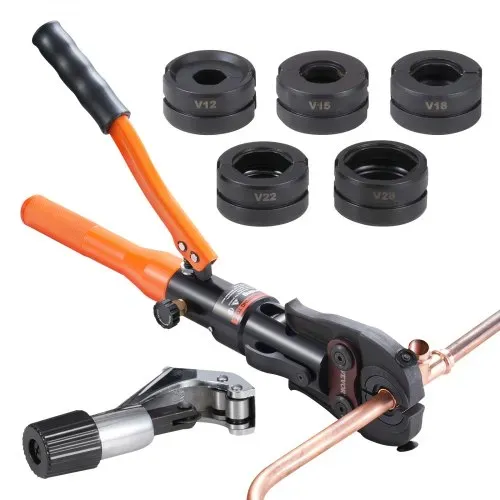 VEVOR Hydraulisches Rohr-Crimpwerkzeug für Kupferrohrverbindungen, Presszange mit V12, V15, V18, V22, V28 Schnellwechselbacken, 360° drehbares Pressset für T-Verbindungen auf engstem Raum, hydraulisch angetrieben – Bild 8