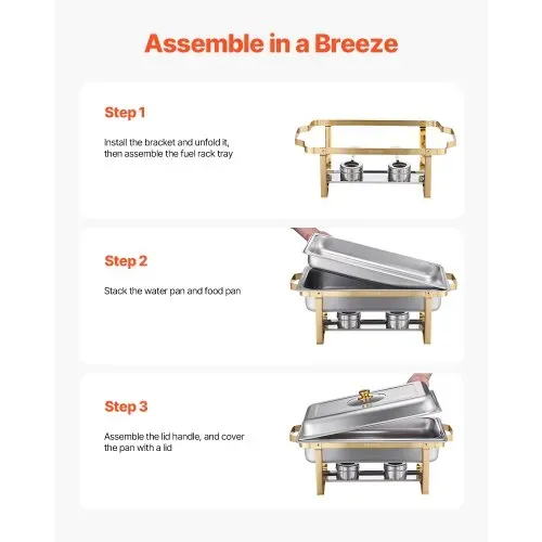VEVOR Chafing Dish Set Speisenwärmer Edelstahl mit 4 Behältern in voller Größe (7,5 L pro), rechteckiger Wärmespender mit sichtbarem Deckel & Wasserpfannenständer & Brennstoffhalter, für Partys – Bild 6