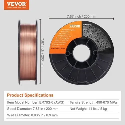 VEVOR 1 Rolle Fülldraht ER70S-6 0,9 mm 5 kg MIG-Schweißdraht 200 mm Spulendurchmesser Schweißdrahtrolle 490–670 Mpa Zugfestigkeit Ideal zum Schweißen von Kohlenstoffstahl – Bild 6
