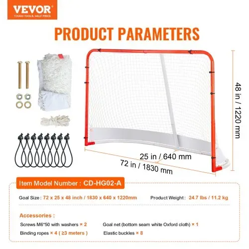 VEVOR Hockeytor Streethockeynetz, Straßenhockey-Tor Hockeynetz, 183 x 64 x 122 cm Hockey-Trainingstor-Set, offizielles Profi Indoor/Outdoor-Hockeytor aus Stahlrohren mit Netz, weiß/rot, Training – Bild 6