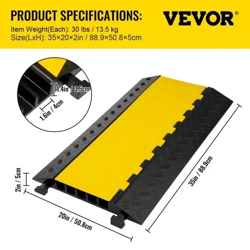 VEVOR Kabelbrücke 88,9x50,8x5 cm 5 Kanal Kabelschutzmatte aus Handelsüblichem Thermoplastischem Kautschuk mit Modularem Design Hohe Sicherheit für Parkplätze, Lagerhallen, Schulen, Gehwege – Bild 6