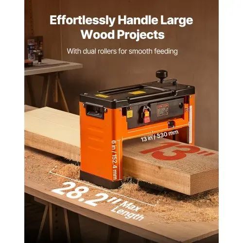 VEVOR Dickenhobel, 330 mm breiter Arbeitstisch, Hobelmaschine für die Holzbearbeitung, Spiralmesserkopf mit 24 Einsätzen, 2000-W-Motor mit 23.500 U/min, Einzelgeschwindigkeit, für Hart- & Weichholz – Bild 4
