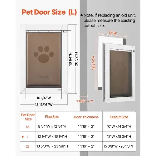 VEVOR Hundeklappe (Mittelgroß) mit Dqoppelmagnetklappen & Metallrahmen, Wetterfeste Katzenklappe für Innen- und Außentüren, Katzentür Hundetür Haustierklappe Weiß 26,04 x 41,28 cm (Breite x Höhe) – Bild 4