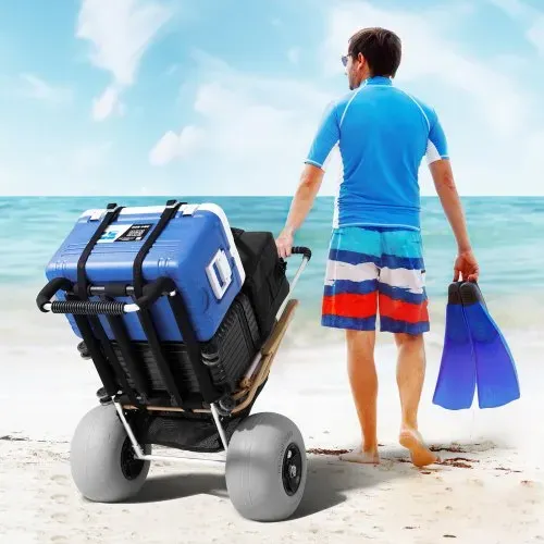 VEVOR Strandkarre Bollerwagen Sandwagen, Strandwagen 74,84 kg Tragkraft, Zusammenklappbarer Sandwagen aus Aluminium 685 bis 1135 mm Einstellbare Höhe, Robuster Wagen für den Strand – Bild 7