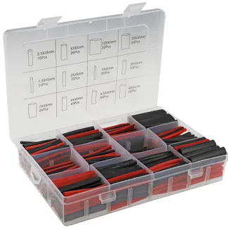 Schrumpfschlauch-Sortiment, 560-teilig in Plastikbox, Ratio 2:1, schwarz + rot Schrumpfschlauch-Sortiment, 560-teilig in Plastikbox, Ratio 2:1, schwarz + rot