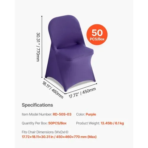 VEVOR Stuhlhussen Stuhlbezug Stretch 50 Stk. waschbarer & abnehmbarer Stuhlüberzug aus Polyester-Spandex für Hochzeitsfeiern Esszimmerbankette, passend für Klappstühle (45 x 46 x 77 cm) Violett – Bild 6