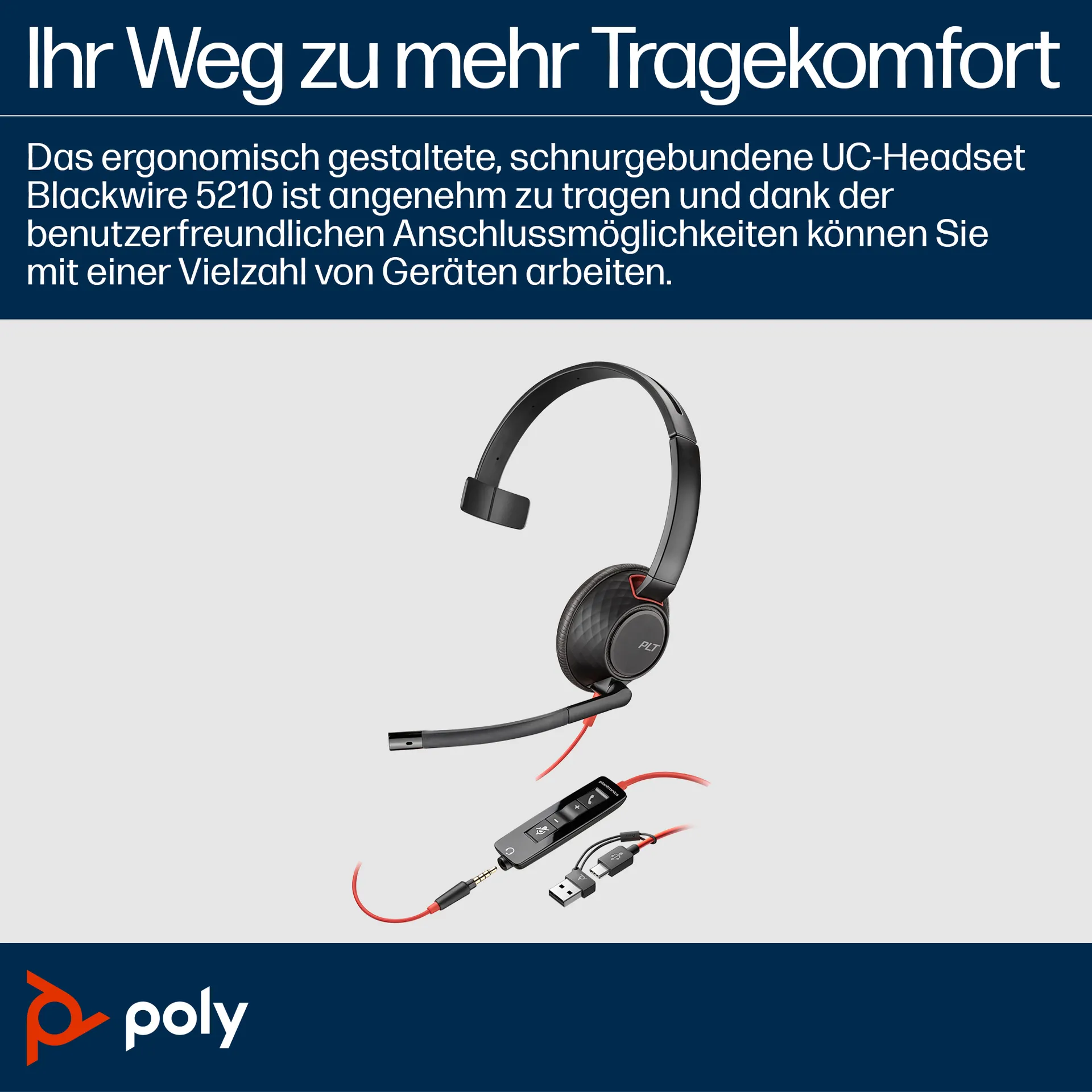 HP Poly Blackwire 5210 Monaural USB-C-Headset +3,5-mm-Stecker +USB-C/A-Adapter – Bild 4