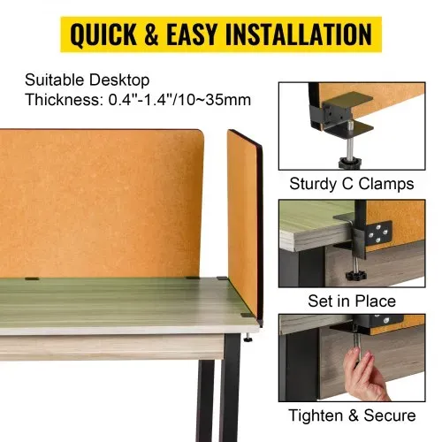 VEVOR 3x Schreibtisch Trennwand 152x61cm + 61x61cm Tischtrennwand Akustik Tischtrennwand Polyesterfaser Sichtschutz 125-4000Hz Akustischer Absorptionskoeffizient Gelb ideal für Büro Konferenzraum – Bild 5