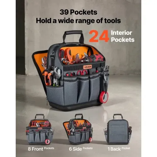 VEVOR Offene Werkzeugtasche 33,5x23x39cm, Aufbewahrungstasche mit 24 Innen- & 15 Außenfächern, Wasserfester Werkzeug-Organizer aus Polyester mit Schultergurt & Tragegriff, Werkzeugtrage für Handwerker VEVOR Offene Werkzeugtasche 33,5x23x39cm, Aufbewahrungstasche mit 24 Innen- & 15 Außenfächern, Wasserfester Werkzeug-Organizer aus Polyester mit Schultergurt & Tragegriff, Werkzeugtrage für Handwerker