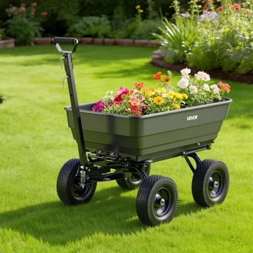 VEVOR Gartenwagen mit Kippfunktion 544 kg Kippwagen Bollerwagen Dumper, 0,2 m³ Nutzinhalt 2-in-1-Verstellbarer Griff 90°-Schnellkippmechanismus 180°-Schwenkrädern für Pflanzen Erde Erntegut – Bild 7