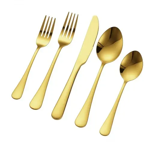 VEVOR 60 tlg. Besteckset in Gold aus lebensmittelechtem Edelstahl, hochglanzpoliertes Essbesteck-Set, spülmaschinenfestes Essgeschirr, Service für 12 Personen, inkl. Messer Gabel Löffel – Bild 8