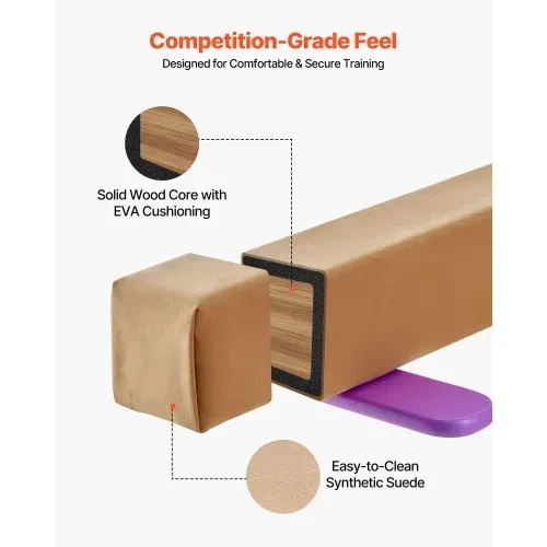 VEVOR Schwebebalken Gymnastik Kinder klappbar 2,4 m, 158,7 kg belastbarer Gymnastikbalken mit rutschfesten Unterseiten, Balance Balken Balancierbalken mit Tragetasche & Holzkern für Fitnessstudio – Bild 2