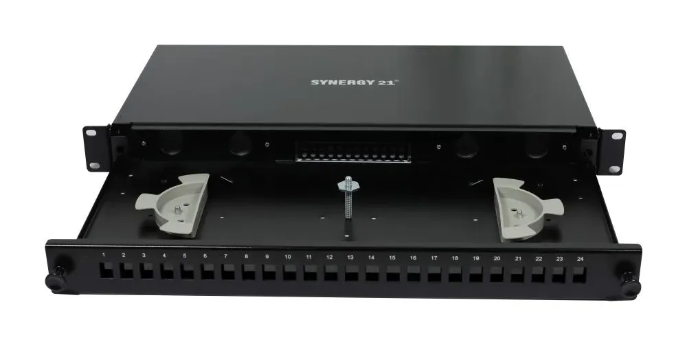 LWL-Patchpanel für 24xLC-Duplex-Buchsen, 19"/1HE, ohne LC-Kupplungen, Schwarz, Synergy 21, – Bild 3