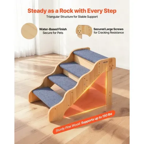 VEVOR Hundetreppe 740x430x500 mm, 4-stufige Hautiertreppe, klappbare Holztreppe geeignet für kleine, mittlere, große, ältere Haustiere sowie Welpen bis 68 kg, Hundeleiter für Betten, Sofas & Autos – Bild 2