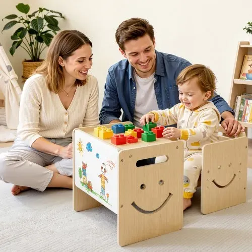 VEVOR Montessori-Tisch- & Stuhlset, Holz, Kindersitzgruppe für Kleinkinder von 1-5 Jahren, Tritthocker mit Whiteboard & 3-Fach Höhenverstellbar, zum Essen, Zeichnen, Lesen & Spielen – Bild 7