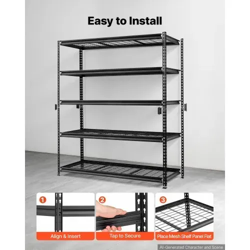 VEVOR Lagerregal 5-Stöckig Drahtregal 1526x612x1813mm mit 1631kg Tragkraft, Gitterregal für Lager Garage Keller & Werkstatt, Stahlkonstruktion, Regalböden Höhenverstellbar, Drahtgitterpaneele, Schwarz – Bild 5