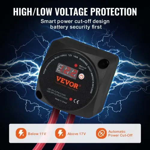 VEVOR Doppelbatterie-Trennrelais, 12 V, 140 A, manueller und automatischer Modus, spannungsempfindliches VSR-Relais mit LCD-Bildschirm, für ATV, UTV, Wohnmobil, Wohnwagen, LKW, Boot, Yacht – Bild 3