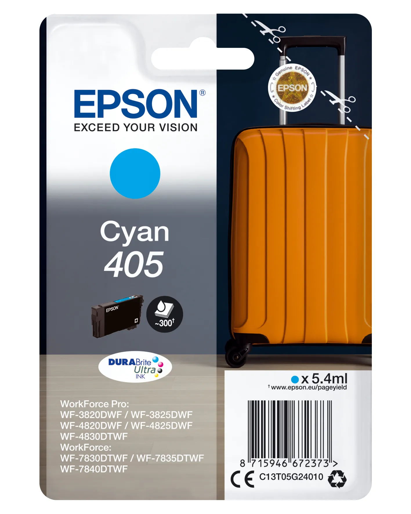 Epson Singlepack Cyan 405 DURABrite Ultra Ink Epson Singlepack Cyan 405 DURABrite Ultra Ink