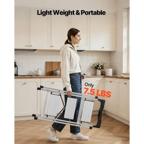 VEVOR Trittleiter 3 Stufen, Klappleiter mit Anti-Rutsch-Stufen & Komfortablem Handgriff, Haushaltsleiter Tragkraft 150 kg, Aluminium-Stehleiter, Sicherheitsleiter für Küche, Lager, Haushalt & Büro – Bild 5