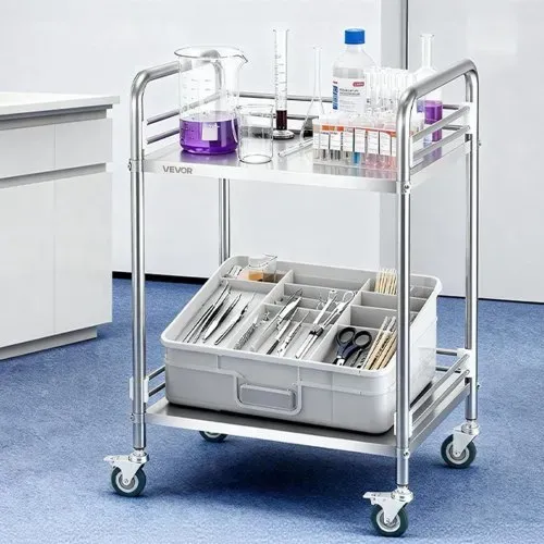 VEVOR Edelstahlwagen 2-stöckiger Rollwagen für Labor & Küche mit Feststellbaren Rädern, Servierwagen für Medizinische Einrichtungen, Mobiles Serviertablett für Krankenhäuser Restaurants Küchen – Bild 7