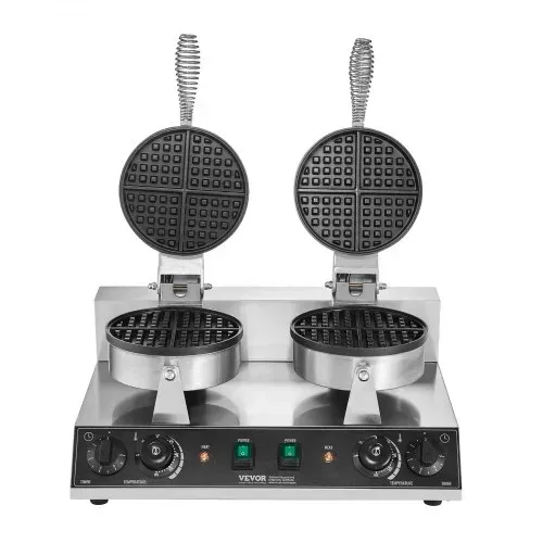 VEVOR kommerzielles rundes Waffeleisen mit Doppelkopf 2460 W, belgisches Waffeleisen mit antihaftbeschichteten Backfläche, Temperatur- und Zeitregelung, für Restaurant Bäckerei Snackbar – Bild 10