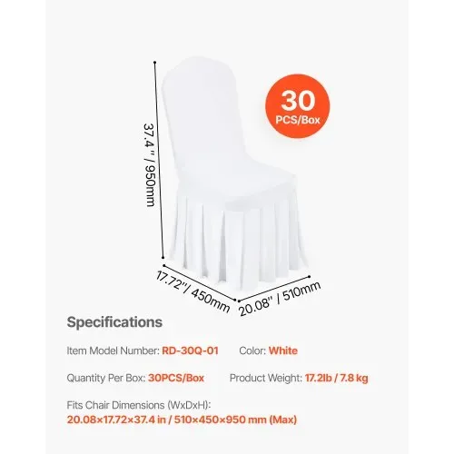 VEVOR Stuhlhussen Stuhlbezug mit flacher Vorderseite 30 Stk. waschbarer Stuhlüberzug aus Polyester-Spandex für Hochzeitsfeiern Esszimmerbankette, passend für Stühle (51 x 45 x 95 cm) Weiß – Bild 6