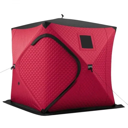 VEVOR Eisangelzelt Eisfischerzelt für 3-4 Personen 1,8x1,8x2m Zelt Isoliert, für Winterfischen, 3,13 m² Fläche, 600D 4-Lagiges Gewebe, Tragbares, Hub-Style-Angelzelt mit Ankern, Seilen, Tragetasche, Rot – Bild 8