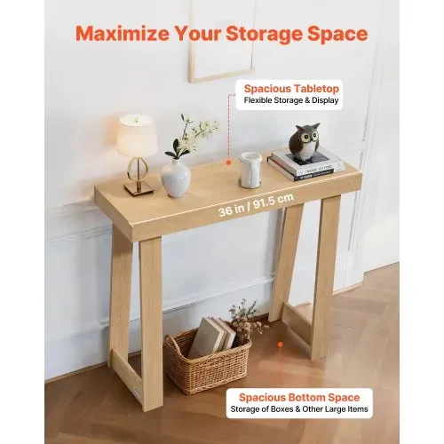 VEVOR Konsolentisch Eingangtisch hinter dem Sofa (91,5 x 30,5 x 81 cm / L x B x H), rechteckiger Beistelltisch aus Mehrschichtplatte für Flur Schlafzimmer Wohnzimmer Foyer, Flurtisch Naturholz modern – Bild 3