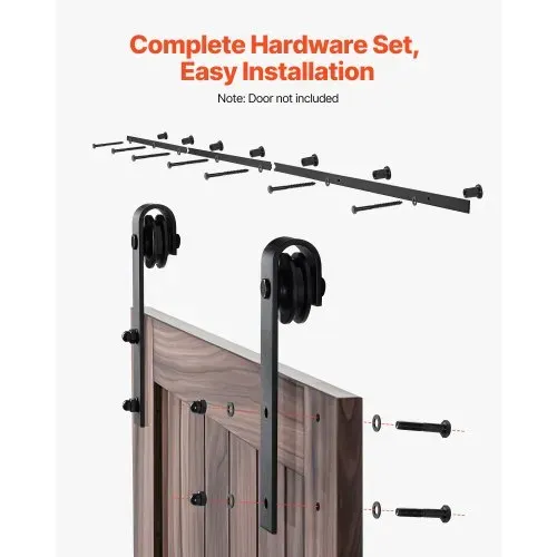 VEVOR 3 m Schiebetürsystem Beschlag für einzelne Schiebetür, 150 kg, kompatibel mit einer maximalen Breite von 1524 mm & einer Dicke von 1-3/8 bis 1-3/4 Zoll, Schiene & J-förmige Rolle, Schwarz – Bild 4