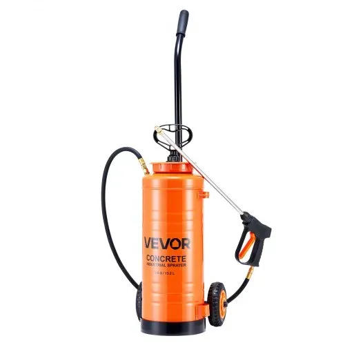 VEVOR Drucksprüher, Sprühgerät, Industrieller Betonsprüher mit Rolle, 13,2 L Edelstahlsprüher, Hochleistungs-Pumpsprüher, inkl. Schläuche, 2 Messingdüsen, ideal für Bau, Rasen und Garten – Bild 10