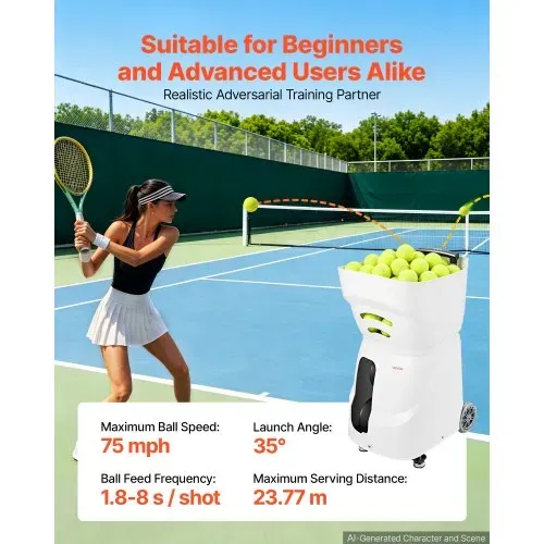 VEVOR Tennisballmaschine Max. 121 km/h Tischballwerfer 110 Ballkapazität, mit Spin-Steuerung, App-Steuerung, 2 Trainingsmodi, 4 Stunden Akkulaufzeit, Ausziehbarem Griff, Rollen und Kunststoffgehäuse VEVOR Tennisballmaschine Max. 121 km/h Tischballwerfer 110 Ballkapazität, mit Spin-Steuerung, App-Steuerung, 2 Trainingsmodi, 4 Stunden Akkulaufzeit, Ausziehbarem Griff, Rollen und Kunststoffgehäuse