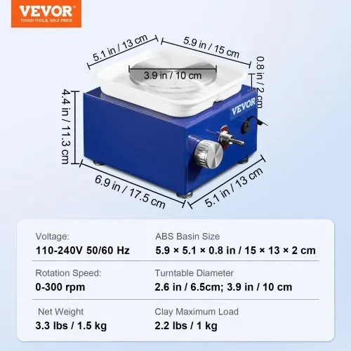 VEVOR Töpferscheibe Keramik Rad Maschine 30 W, Blau Elektrische Töpferscheibe Maschine 10 cm 300 U/min Töpferscheibenmaschine, Formmaschine mit Schürze, Geeignet für Anfänger, Enthusiasten usw. – Bild 6
