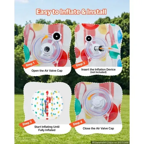 VEVOR 2 Bumper Bälle Aufblasbar 1,2 m PVC Bump Ball mit Farbigen Punkten für Garten, Camping, Picknick, Rasen und Schulsport, Auslaufsicheres Drehventil, Verstärkte Gurte und Heißverschweißter Griff – Bild 5