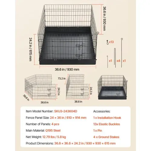 VEVOR Welpenauslauf Welpenlaufstall Hundeauslauf 61cm 4-tlg. mit Bodenmatte, Spielplatz für Kleine Hunde Katzen & Andere Kleintiere Faltbar Durch die Verschiedenen Formen Vielfältig Einsetzbar – Bild 6