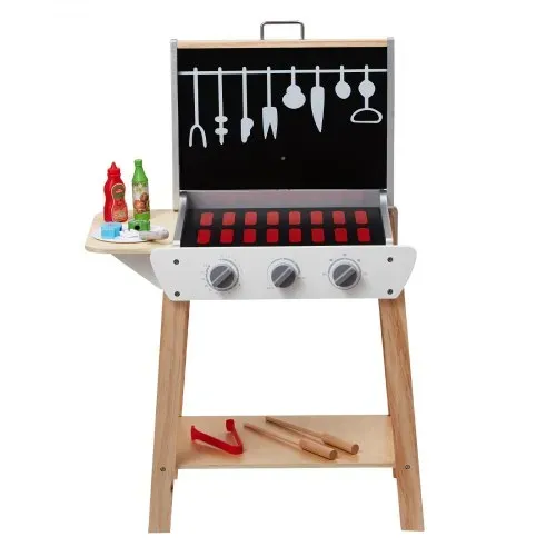 VEVOR Holzgrill-Spielzeuggrill, Kindergrill-Spielset mit Spiellebensmitteln und Grillwerkzeugen, Küchenzubehör aus Holz für Spiellebensmittel (21-teilig), Rollenspiel-Kochspielzeug für Kleinkinder, Jungen und Mädchen ab 3 Jahren, Geschenk – Bild 8