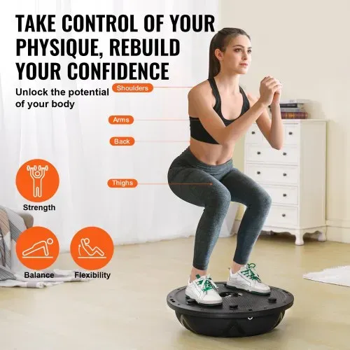 VEVOR Halb-Gymnastikball-Trainer, 23 Zoll Balance Ball Trainer, 660 lbs Tragkraft Stabilitätsball, Yoga-Ball mit Widerstandsbändern und Pumpe, Kraft-Fitnessball für das Heim-Fitnessstudio, Ganzkörpertraining, Schwarz – Bild 2