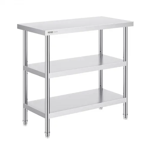 VEVOR Lebensmittel-Zubereitungstisch aus Edelstahl, 457 x 914 x 864 mm gewerblicher Küchenarbeitstisch, mit 2 verstellbaren Unterregalen, robuster Zubereitungstisch aus Metall für Grill, Küche – Bild 9