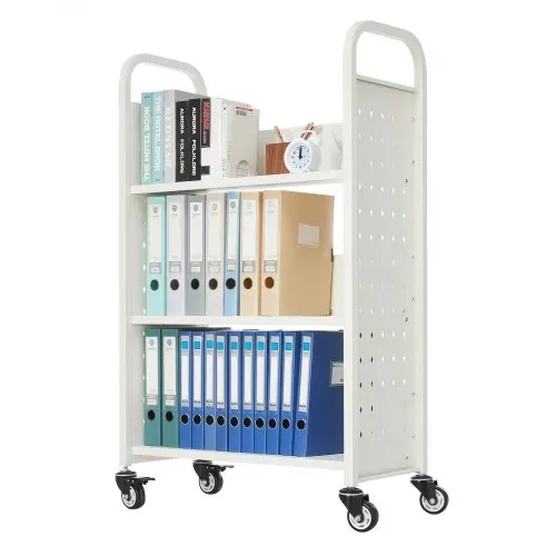 VEVOR Bücherwagen, 150 kg Tragkraft, Bibliothekswagen, 77 x 38 x 122 cm, einseitiges L-förmiges Bücherregal mit Doppelbremsrollen, Bücherregalwagen für Wohnzimmer, Büro, Schule, Weiß – Bild 10
