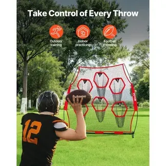 VEVOR Fußballtrainer Wurfnetz Übungsnetz (274 x 106 x 243 cm) mit 6 Zieltaschen & tragbarer Aufbewahrungstasche & Gurten, Wurfelziel-Training für die Passgenauigkeit des Quarterbacks, rot VEVOR Fußballtrainer Wurfnetz Übungsnetz (274 x 106 x 243 cm) mit 6 Zieltaschen & tragbarer Aufbewahrungstasche & Gurten, Wurfelziel-Training für die Passgenauigkeit des Quarterbacks, rot